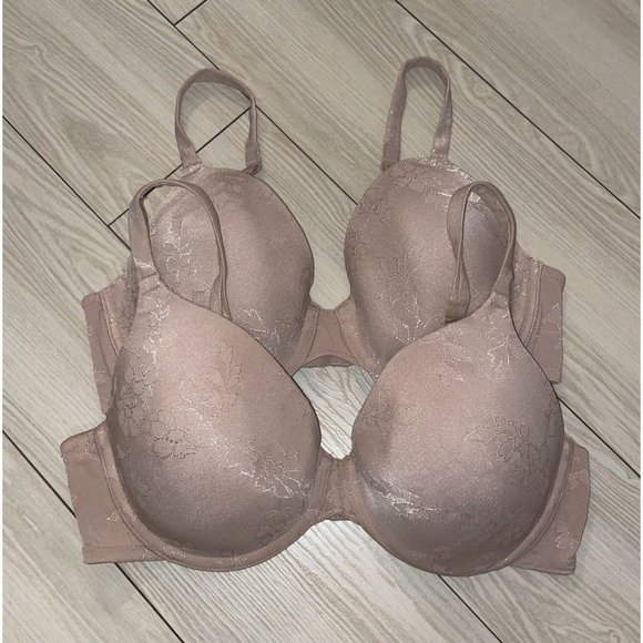Lot 2 Wacoal 65339 Feminine Charm Contour Underwire Demi Bras Leaves 36D Beige - Picture 2 of 6